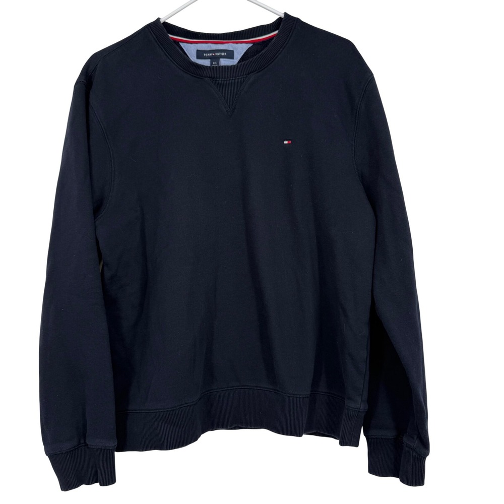 Tommy Hilfiger Mens Black Crewneck Sweatshirt Long Sleeve Size L Tennis Preppy